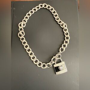 Silver Chain Necklace with Padlock Pendant